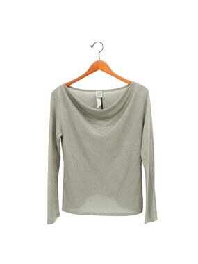 Lunn by Lilith Metallic Gold Gray Knit Long Sleeve Cowl Neck Sweater Top 1 S